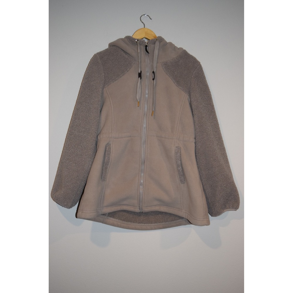 Kookaburra UGG Women's Cozy Fleece Coat Hooded Zip Up Sherpa Trim Taupe Medium